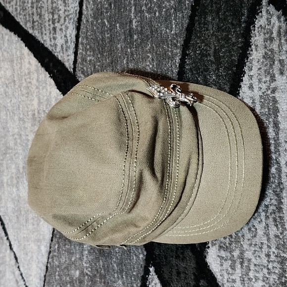 2013 FLEUR-DE-LIS RHINESTONES METAL OLIVE-BROWN POCKET CADET CAP HAT - Picture 13 of 14